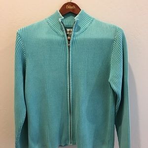 Chico’s women’s zip up sweater size 3. Teal, EUC.